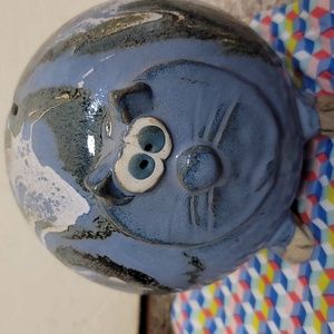 Concrete? Ceramic poured-paint kitty cat piggy bank